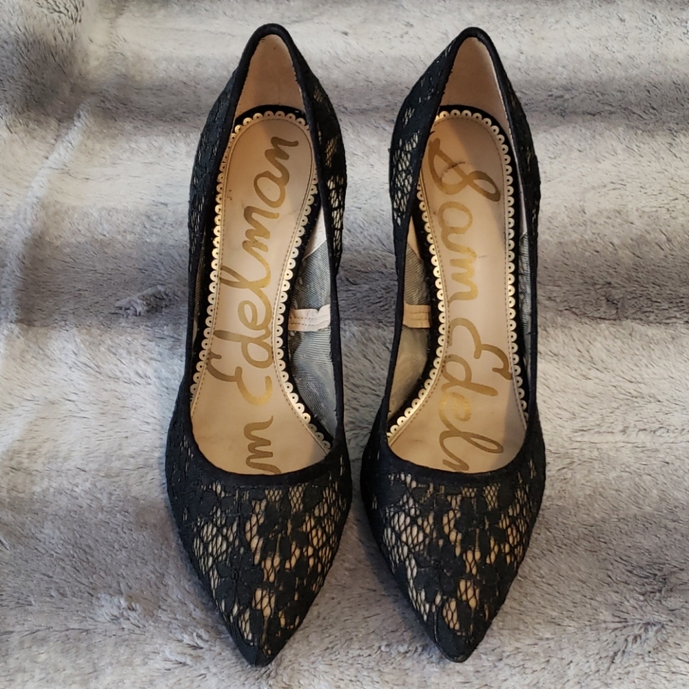 Sam Edelman "Hazel" black floral lace pumps